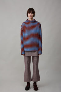 ONA LONG SLEEVE | CORNFLOWER AND BURGUNDY STRIPE