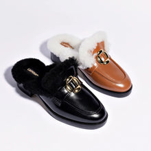 Load image into Gallery viewer, Bobbie Mule In Black Leather and Black Shearling