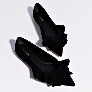 Lee Ruffle Flat In Black Suede