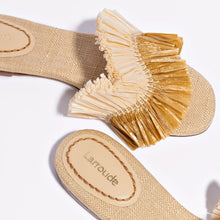 Load image into Gallery viewer, Ivy Fringe Flat In Beige Raffia