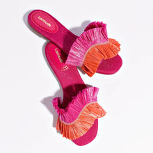 Load image into Gallery viewer, Ivy Fringe Flat In Pink and Orange Raffia