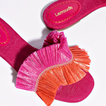 Load image into Gallery viewer, Ivy Fringe Flat In Pink and Orange Raffia