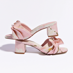 Brigitte Ruffle Mule In Tulip Printed Raffia