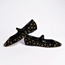 Load image into Gallery viewer, Blair Ballet Flat In Black Velvet and Gold Studs