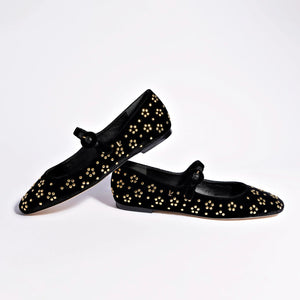 Blair Ballet Flat In Black Velvet and Gold Studs