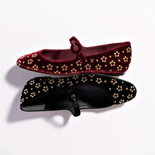 Load image into Gallery viewer, Blair Ballet Flat In Black Velvet and Gold Studs