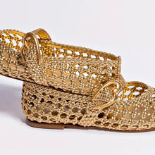 Load image into Gallery viewer, Verona Macrame Ballet Flat In Gold Metallic Leather