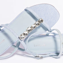 Load image into Gallery viewer, Calypso Flat Sandal In Maya Denim and Crystals