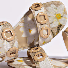 Load image into Gallery viewer, Milan Flat Sandal In Beige Printed Raffia