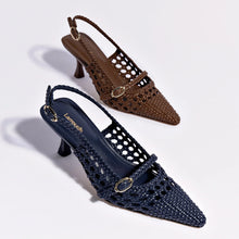 Load image into Gallery viewer, Ines Macrame Pump In Navy Leather