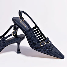 Load image into Gallery viewer, Ines Macrame Pump In Navy Leather