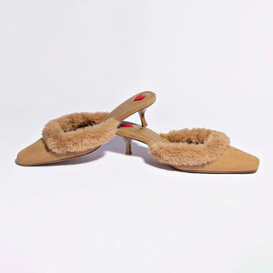 Amal Faux Fur Mule In Peanut Suede