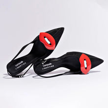 Load image into Gallery viewer, Larroudé x Libertine Lips Pump Lo In Black Fabric