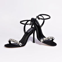 Load image into Gallery viewer, Calypso Sandal In Black Fabric and Crystals