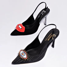 Load image into Gallery viewer, Larroudé x Libertine Lips Pump Hi In Black Suede and Crystals