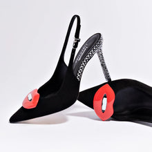 Load image into Gallery viewer, Larroudé x Libertine Lips Pump Hi In Black Suede and Crystals