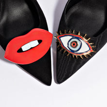 Load image into Gallery viewer, Larroudé x Libertine Lips Pump Hi In Black Suede and Crystals