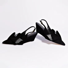 Load image into Gallery viewer, Loulou Ruffle Pump In Black Suede and Crystals