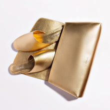 Load image into Gallery viewer, Venice Flat Mule and Pouch Kit In Gold Metallic Leather