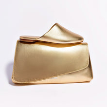 Load image into Gallery viewer, Venice Flat Mule and Pouch Kit In Gold Metallic Leather