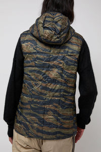 TAION Hooded W-Zip Down Vest in Tiger Stripe