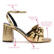 Load image into Gallery viewer, Selena Ruffle Sandal In Gold Cracked Metallic Leather