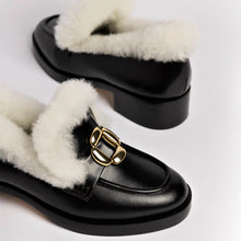 Load image into Gallery viewer, Bobbie Loafer In Black Leather and Natural Shearling