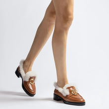 Load image into Gallery viewer, Bobbie Loafer In Caramel Leather and Natural Shearling