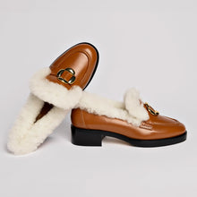 Load image into Gallery viewer, Bobbie Loafer In Caramel Leather and Natural Shearling