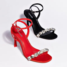 Load image into Gallery viewer, Calypso Sandal In Red Fabric and Crystals