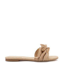 Load image into Gallery viewer, Ivy Ruffle Flat Mule In Beige Raffia