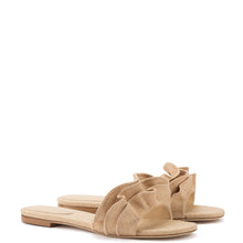 Load image into Gallery viewer, Ivy Ruffle Flat Mule In Beige Raffia