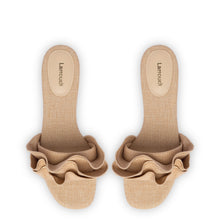 Load image into Gallery viewer, Ivy Ruffle Flat Mule In Beige Raffia