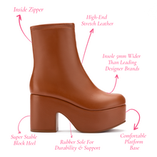 Load image into Gallery viewer, Miso Platform Boot In Caramel Stretch Leather