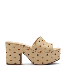 Load image into Gallery viewer, Miso Platform Sandal In Natural Raffia and Polka Dot Emboridery