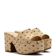 Load image into Gallery viewer, Miso Platform Sandal In Natural Raffia and Polka Dot Emboridery