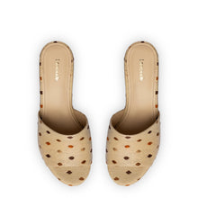 Load image into Gallery viewer, Miso Platform Sandal In Natural Raffia and Polka Dot Emboridery