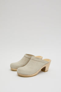 No.6 Old School Clog on High Heel in Chalk Suede