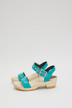 Load image into Gallery viewer, No.6 Two Strap Clog on Mid Heel in Turquoise Patent with Eyelets